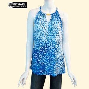 MICHAEL Michael Kors NEW Romantic ROYAL Keyhole Bar Watercolor Halter Top L